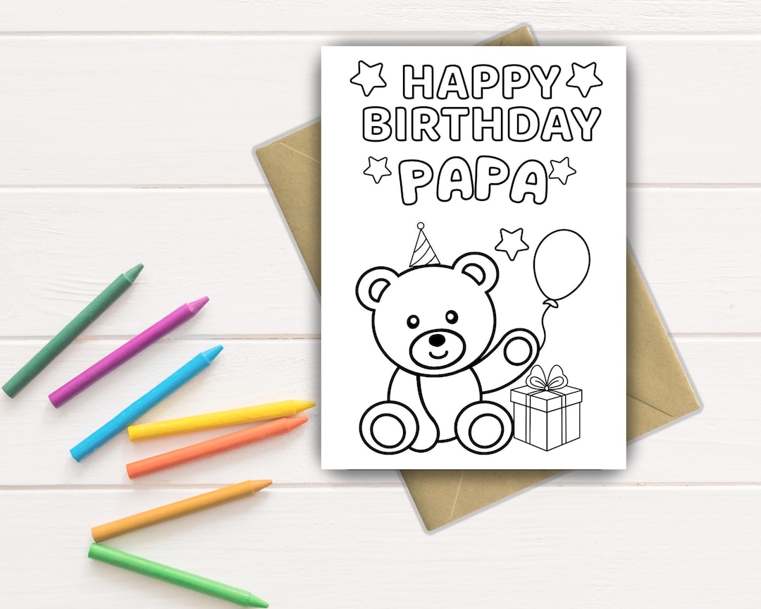 Papa Birthday Color-in Card: Printable Kids Craft DIY Gift (easy ...