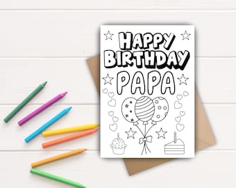 Happy Birthday Papa Color-In Card | Printable Kids DIY Craft | Gift from Child (Instant Download)