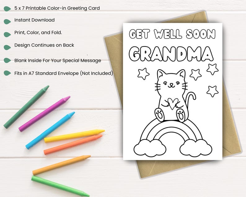 Get Well Grandma Color-in Card: Printable Gift for Grandma | Kids DIY ...