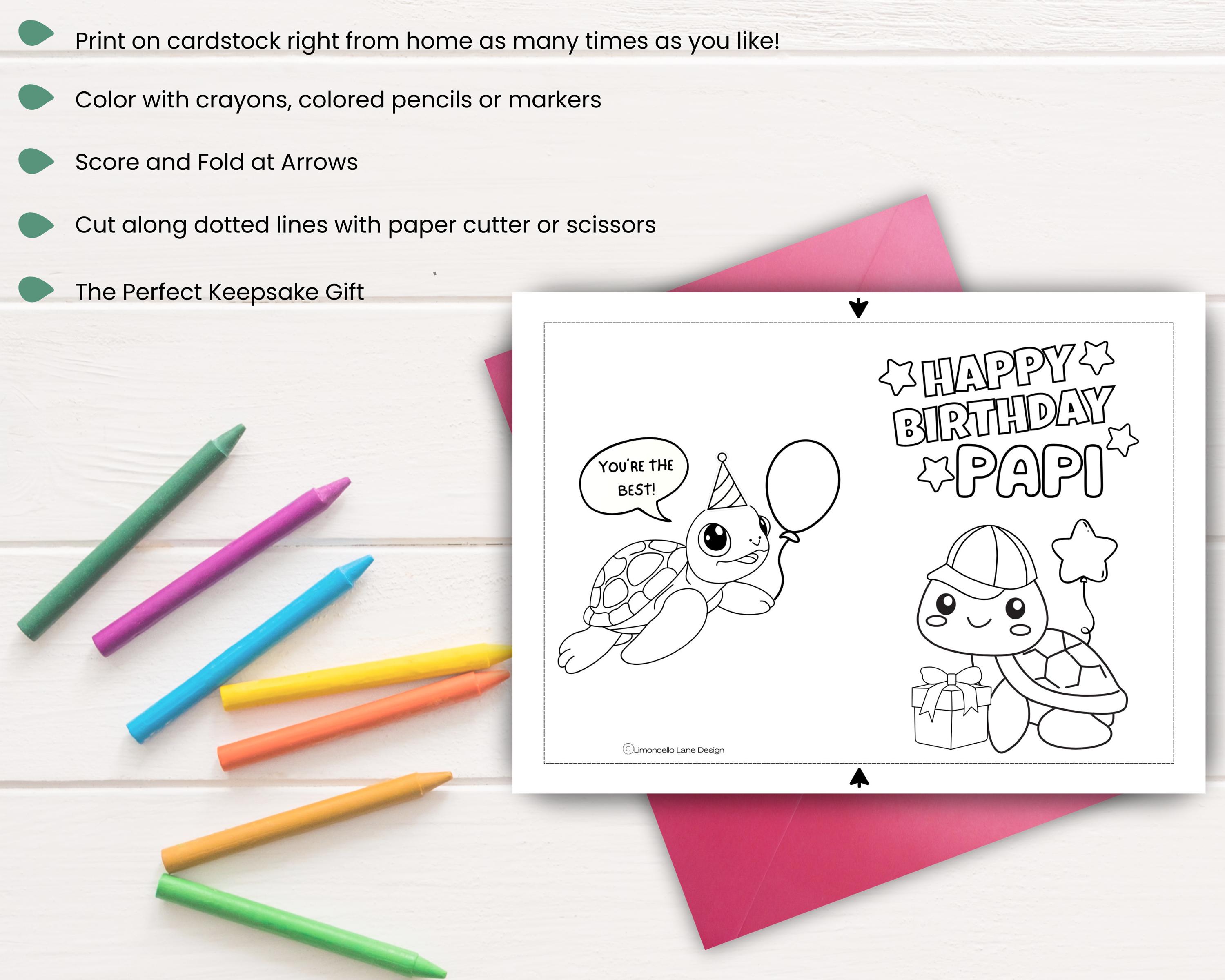 Happy Birthday Papi Color-in Card | DIY Kids Coloring Craft Gift ...