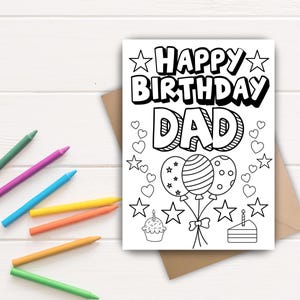 Happy Birthday Dad Color-In Card | Printable Birthday Card for Kids to Color | DIY Craft | Instant Download