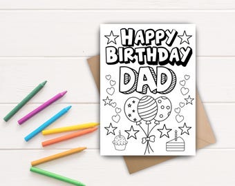 Dad Birthday Color-In Card | Printable Kids Coloring Keepsake Gift | DIY Kid Craft (Instant Download)
