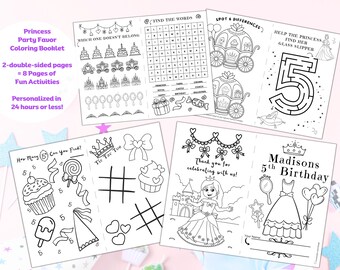Personalized Princess Party Coloring Booklet: Printable Birthday Favor Activity Booklet (Digital Download)
