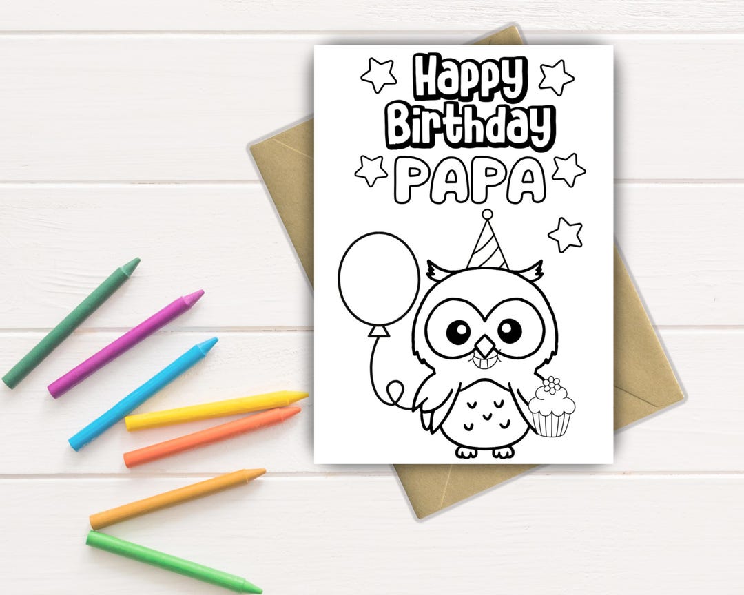 Papa Birthday Color-in Card: Printable Kids Craft DIY Gift (easy ...