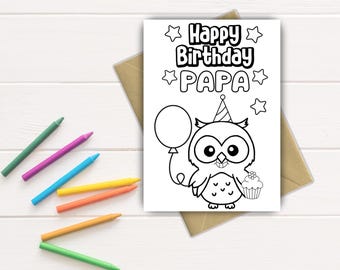 Papa Birthday Color-In Card: Printable Kids Craft DIY Gift (Easy Instant Download PDF)