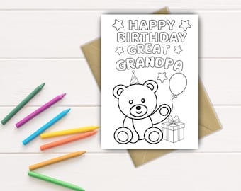 Happy Birthday Great Grandpa Color-In Card | Printable Birthday Card Great Grandpa | Gift for Great Grandpa | Color Card for Great Grandpa