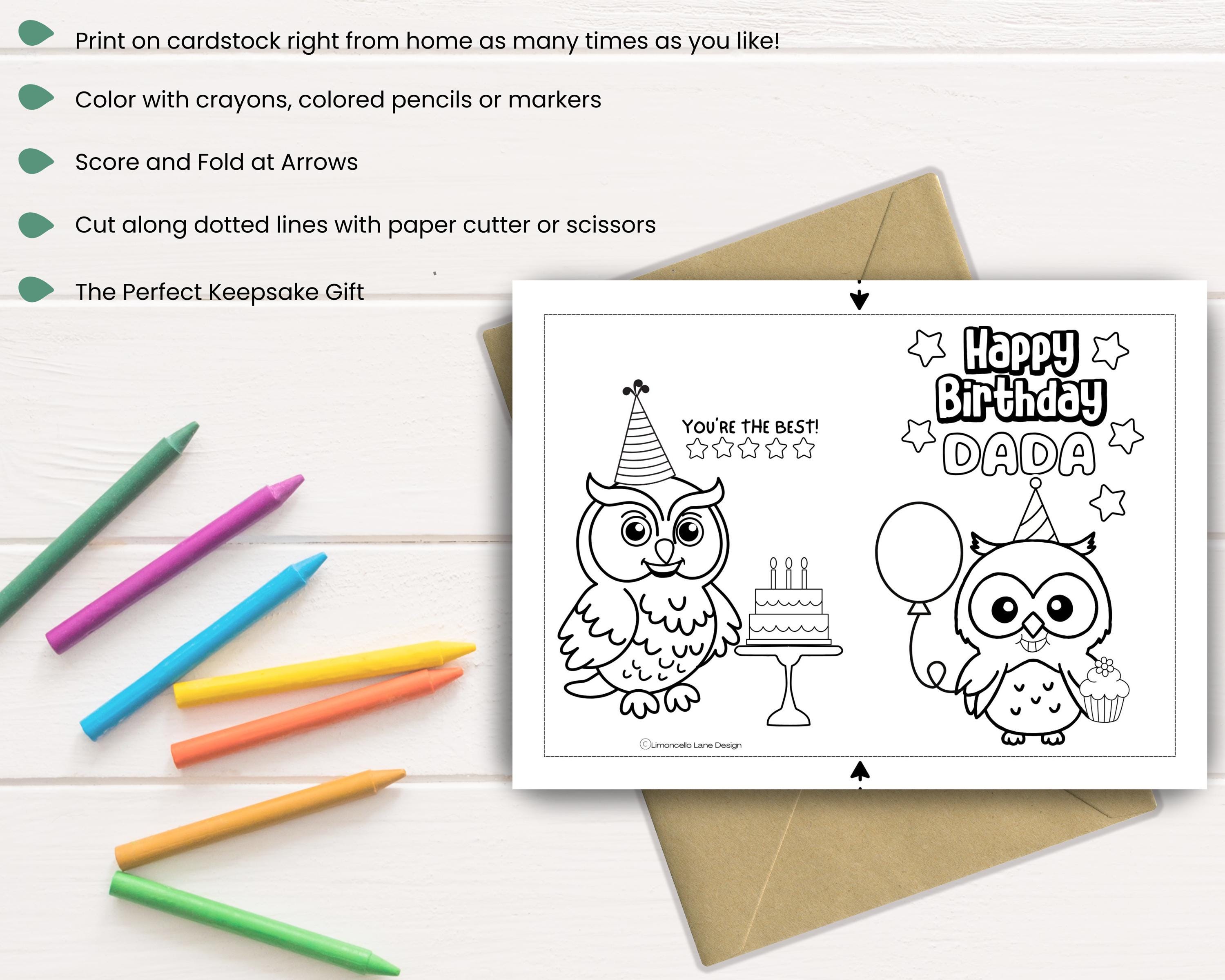 Dada Birthday Color-in Card: Printable Kids Craft DIY Gift (easy ...