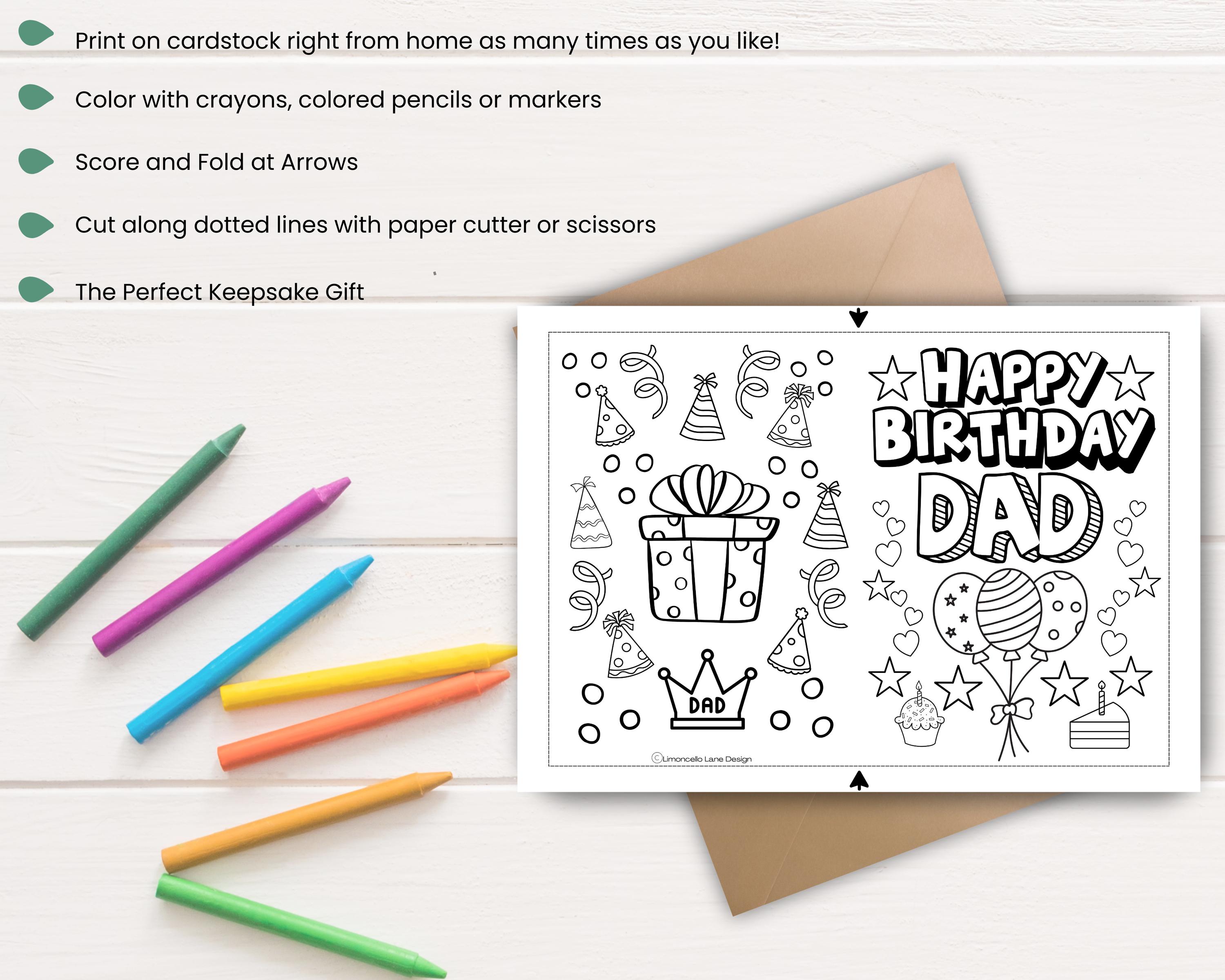 Dad Birthday Color-in Card | Printable Kids Coloring Keepsake Gift ...