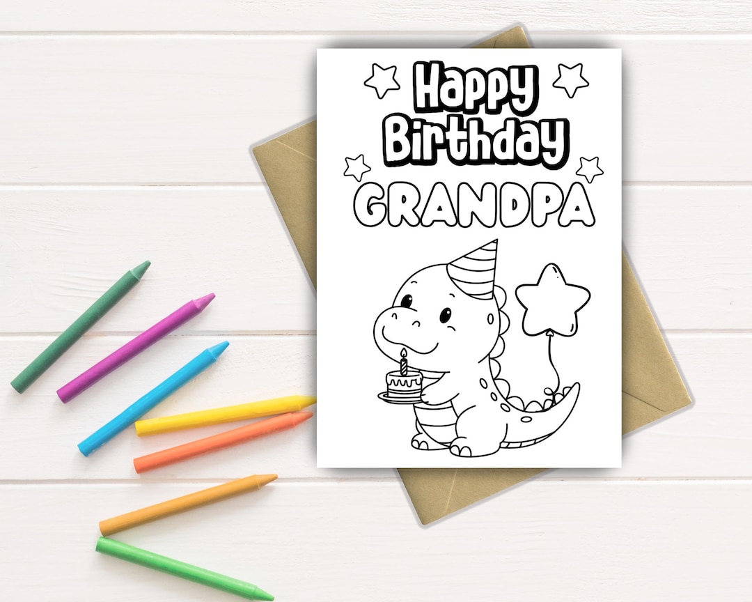 Grandpa Happy Birthday Color-in Card: DIY Kids Craft | Printable Gift ...