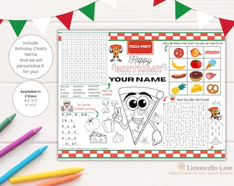 Personalized Pizza Party Birthday Placemat: Color-In Activity Sheet | Party Favor | Table Decor (PDF Download)