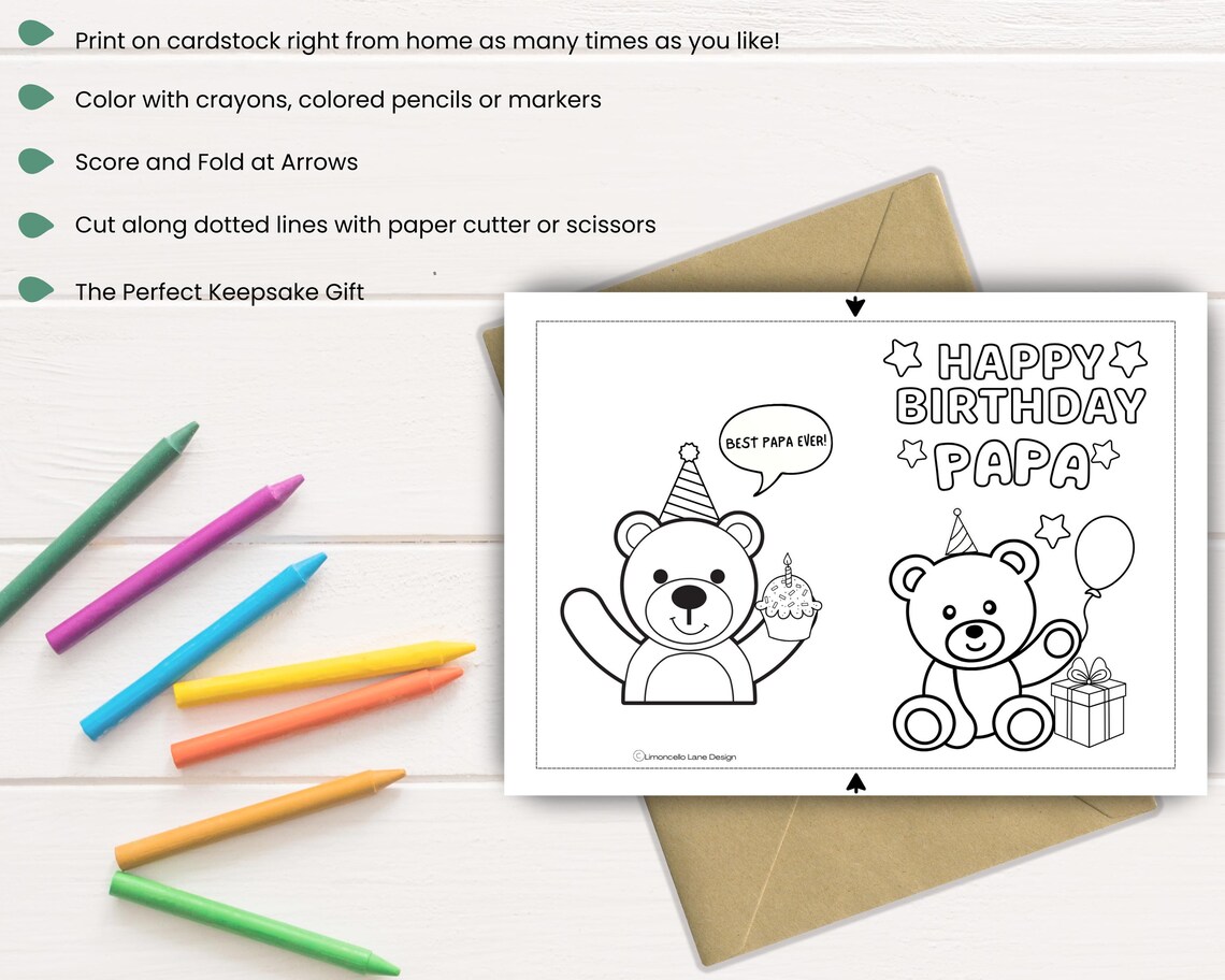 Papa Birthday Color-in Card: Printable Kids Craft DIY Gift (easy ...