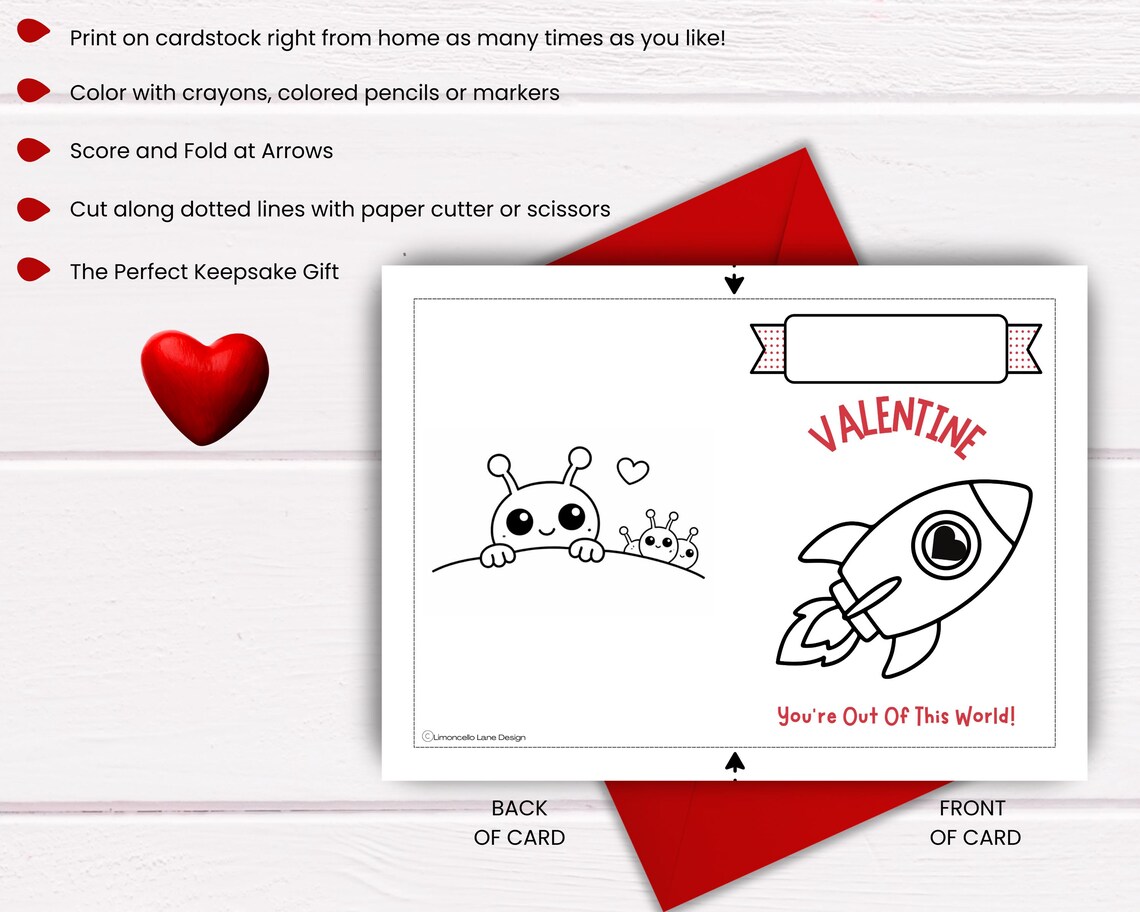 DIY Valentine Color-in Card | Kids Craft | Printable Keepsake Gift for ...