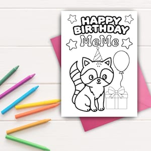 MeMe Birthday Color-in Card | Printable Birthday Card for MeMe | Gift for MeMe  | Coloring Card | Birthday Card MeMe | Instant Download