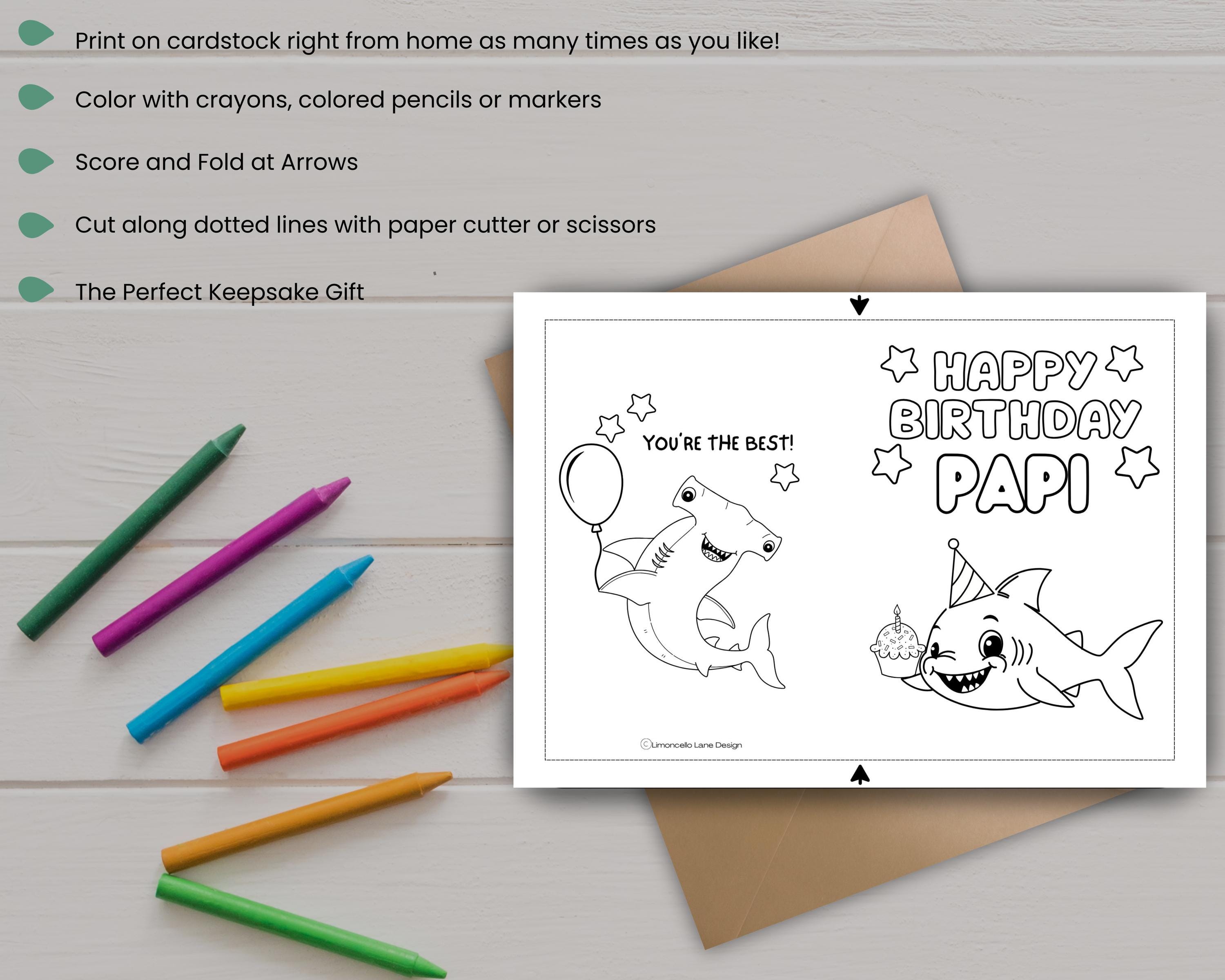 Papi Birthday Color in Card - Shark Theme : Kids DIY Craft Gift ...