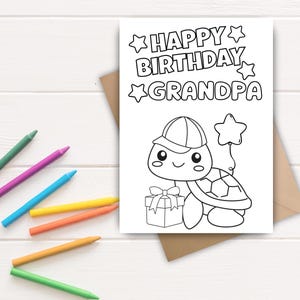 Happy Birthday Grandpa Color-In Card | DIY Kids Coloring Craft Gift | Turtle-Theme (Easy Instant Download)