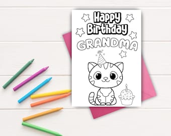 Grandma Birthday Color-In Card: DIY Kids Printable Coloring Gift for Grandma (Instant Download)