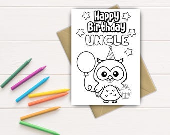 Uncle Birthday Color-In Card: Printable Kids Craft DIY Gift (Easy Instant Download PDF)