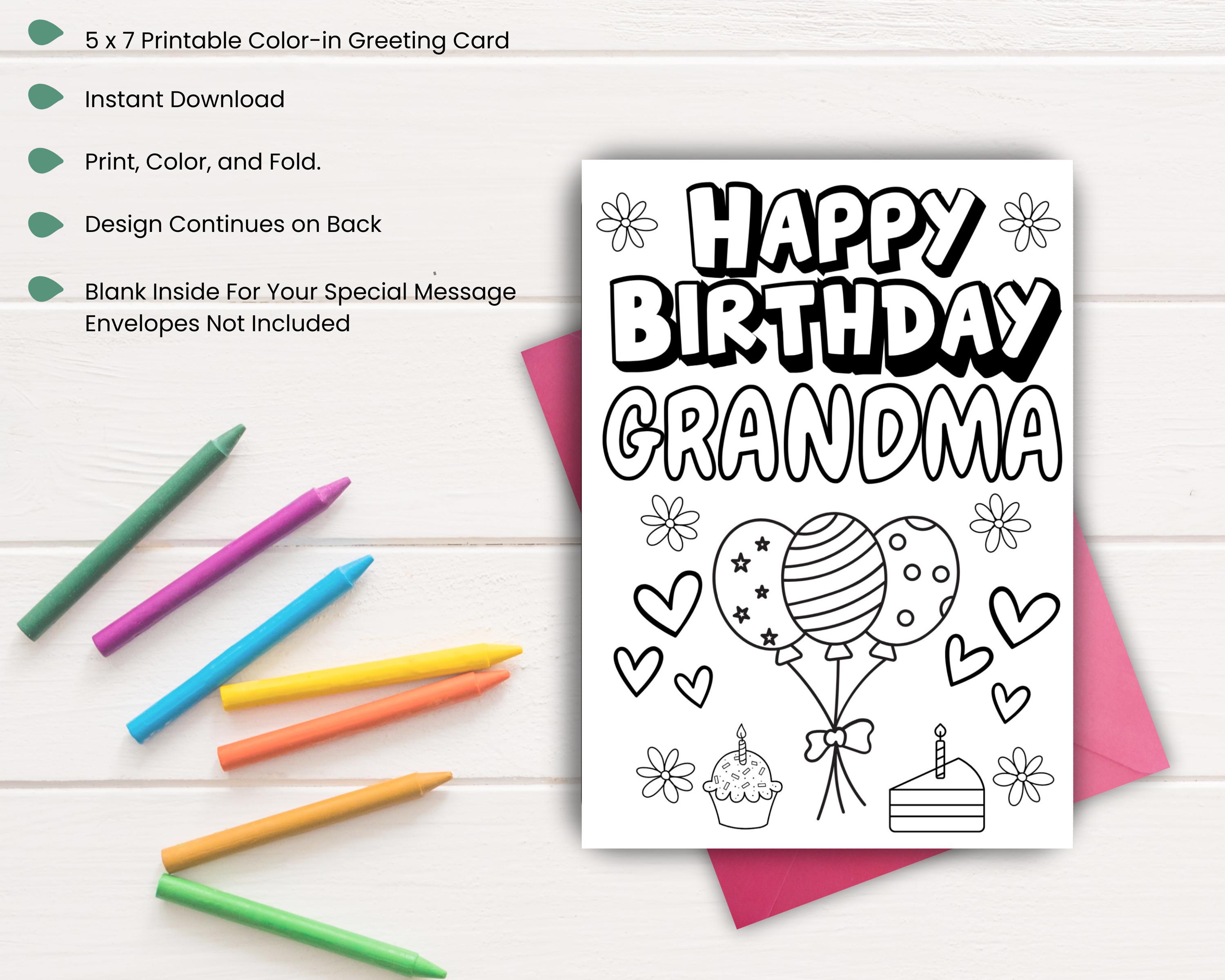 Happy Birthday Grandma Color-in Card | Printable Birthday Card for Kids