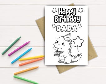 Dada Birthday Color-In Card: DIY Kids Craft | Printable Gift for Dada (Instant Download PDF)
