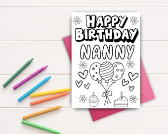 Nanny Birthday Color-In Card | Printable Kids Coloring Keepsake Gift for Nanny (Instant Download)