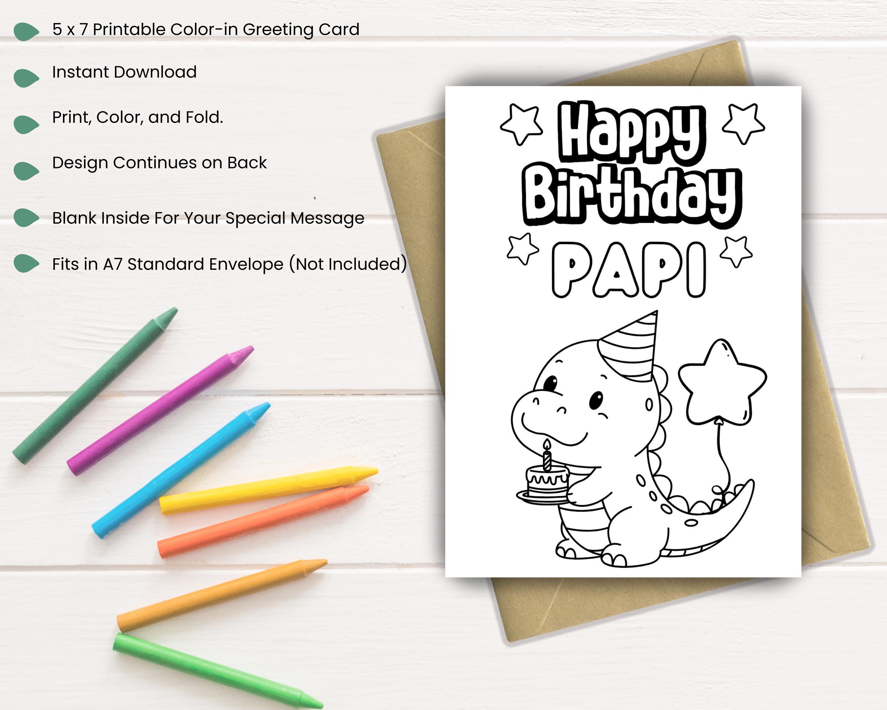 Happy Birthday Papi Color-in Card | Printable DIY Kids Craft | Gift ...