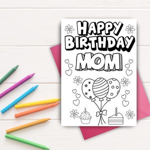 Happy Birthday Mom Color-In Card | Printable Birthday Card for Kids to Color | DIY Craft | Instant Download