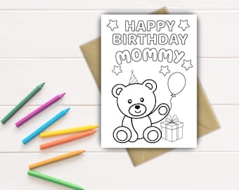 Mommy Birthday Color-In Card: Printable Kids Craft DIY Gift (Easy Instant Download PDF)