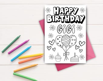 Happy Birthday GiGi Color-In Card | Printable DIY Craft | Gift from Child (Instant Download)