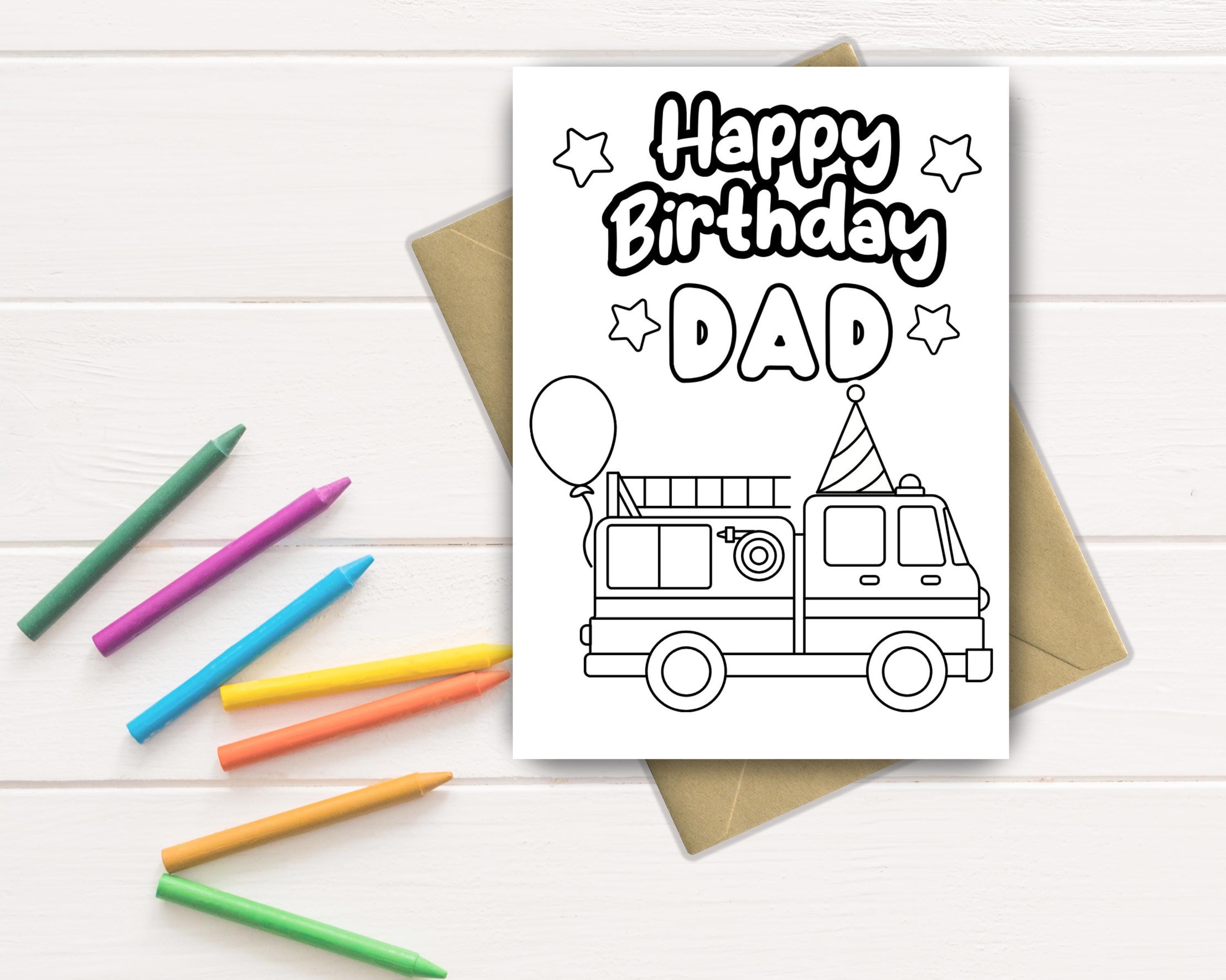 Happy Birthday Dad Color-In Card: DIY Kids Craft | Printable Gift (Easy Instant Download PDF)