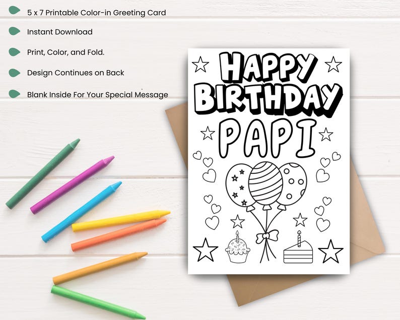 Papi Colouring Papi Birthday Color-in Card | Printable Kids Coloring Keepsake Gift for ...