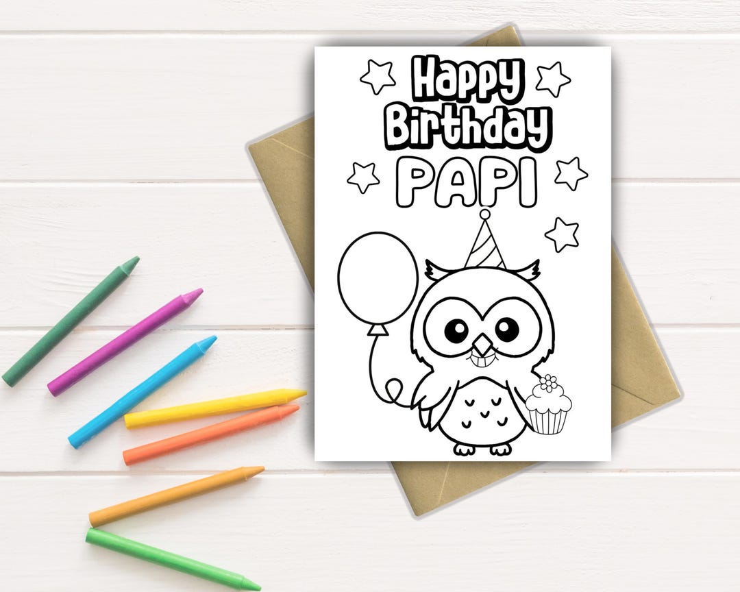 Papi Birthday Color-in Card: Printable Kids Craft DIY Gift (easy ...