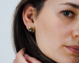 Boucle d'oreille puce vintage femme hématite - doré