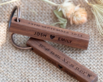 Personalised Location Keychain with Engraved Latitude and Longitude, 3D Coordinates Keyring for Boyfriend, Romantic Present for Anniversary