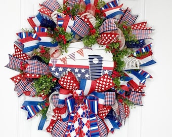 Patriotic Camper Wreath, 4th of July Camper Wreath,  Patriotic Camper Decor, Independence Day Wreath, Americana Wreath, Summer Wreath,