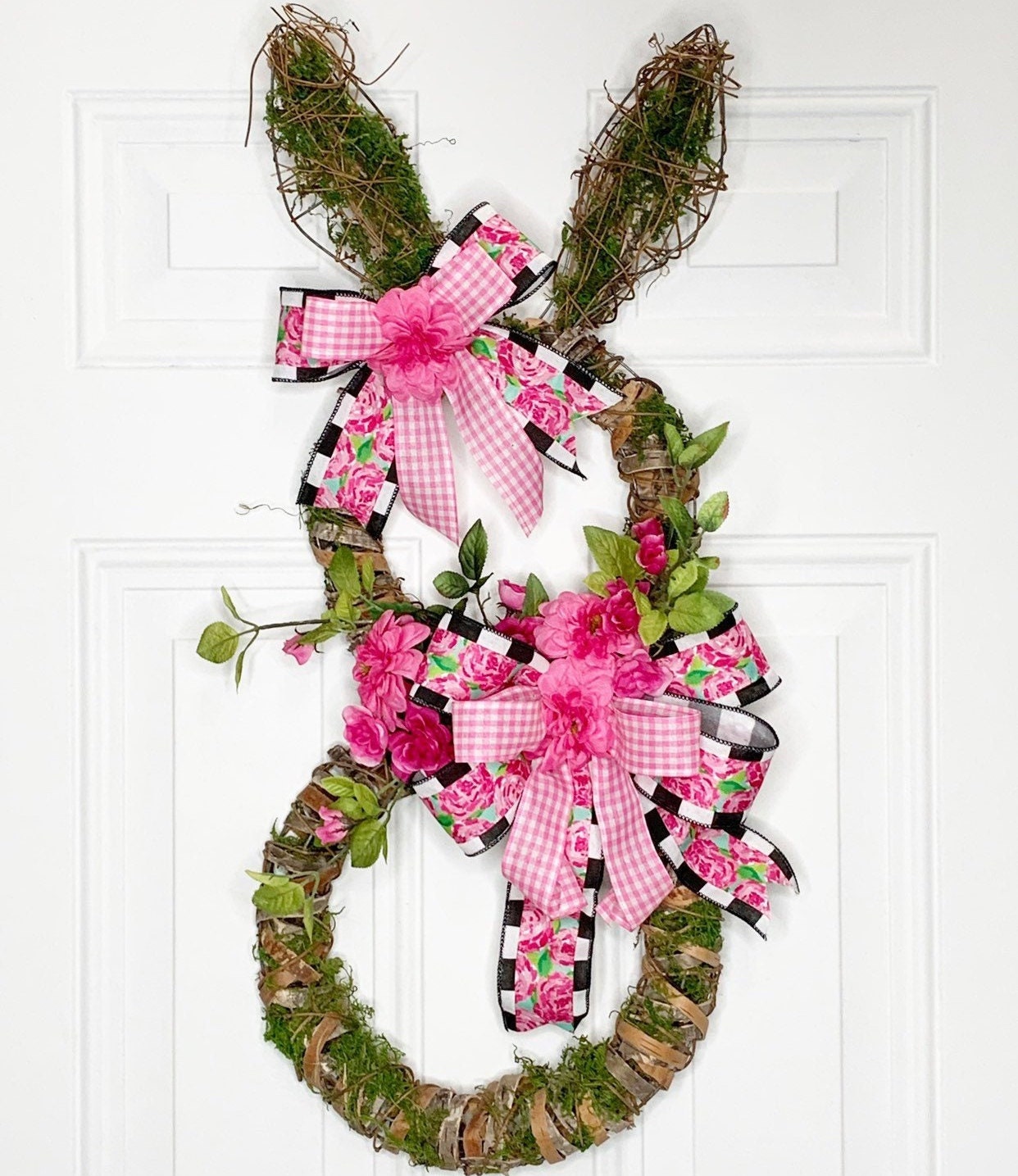 Suspension de porte couronne lapin de printemps