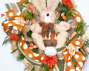 Spring Easter Wreath, Easter Bunny Wreath, Spring Swag, Bunny Swag, Easter Bunny Decor, Rustic Easter Bunny Wreath, Primitive Bunny Decor