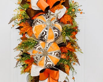 Fall Pumpkin Swag, Fall Pumpkin Decor, Autumn Swag, Fall Pumpkin Wreath, Autumn Decor, Fall Glam Swag, Rustic Fall Wreath, Harvest Wreath,