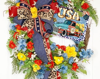 Patriotic Wreath, 4th of July Wreath , Anericana Wreath, Patriotic Decor, Patriotic Truck Decor, Indepencence Day Decor, Summer Wreath,