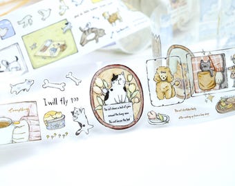 Cinta adhesiva precortada PET/Washi La vida está llena de historias Xiao Bai Jia: Adhesivo de 100 cm