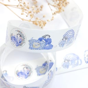 Blue and White Washi Tape 80cm by Dodolulu || vintage blue color Washi Tape for journaling, planning, gift wrapping