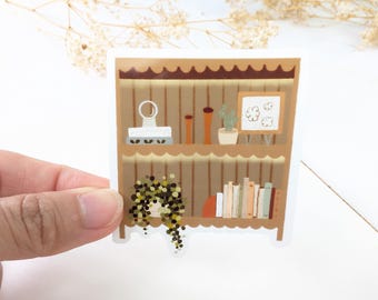 Adhesivo vintage para estantería con diseño de libros y plantas, vinilo impermeable.