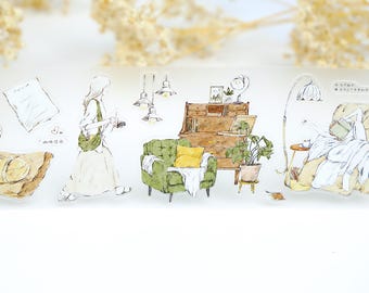Cinta precortada de PET "Vida diaria de una niña" de Xiao Bai Jia Studio: Álbum de recortes de 100 cm