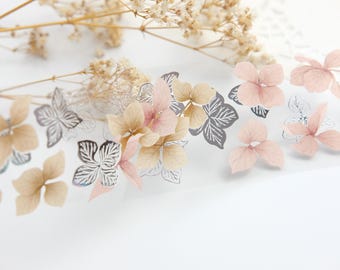 Cinta adhesiva PET con pétalos de hortensia - Scrapbooking floral vintage, 90 cm, Loi designs