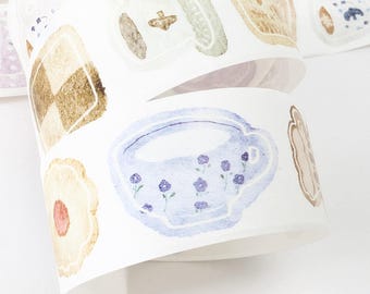 Cinta Washi precortada con diseño de té de la tarde vintage de Pion para decorar agendas y diarios.