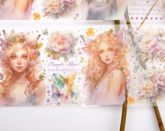 Flower Fairy PET Tape Yanji Studio, Vintage Girl Floral Masking Tape (64cm Loop)