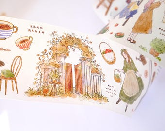 Pre-cut Washi Tape Life in Countryside  Xiao Bai Jia, planner journal scrapbook notebook decoration, 100cm loop sample