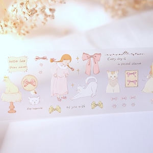 Katze und Mädchen mit Schleife Matte PET Klebeband von Yier Studio || 100 cm Muster PET Tape für Journaling, Scrapbooking, Planung, Geburtstagsgeschenk, Party