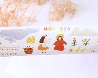 Cinta Washi precortada Spring Outing Girls LULU Studio para decorar agendas, diarios, álbumes de recortes y cuadernos, muestra de bucle de 100 cm.