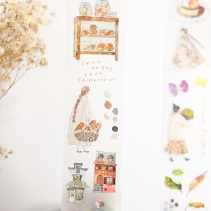 Cinta adhesiva PET mate 100 cm Mini Girl 01 de Pion // Cinta adhesiva PET con forma de niña y gato para llevar un diario, planificar, hacer tarjetas a mano // Regalos de papelería