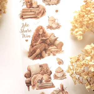 PET-tape 38 cm 's middags koffie lezen || Afplaktape voor journaling || scrapbooking || verjaardagscadeaus || Cadeaudecoratie || plannen